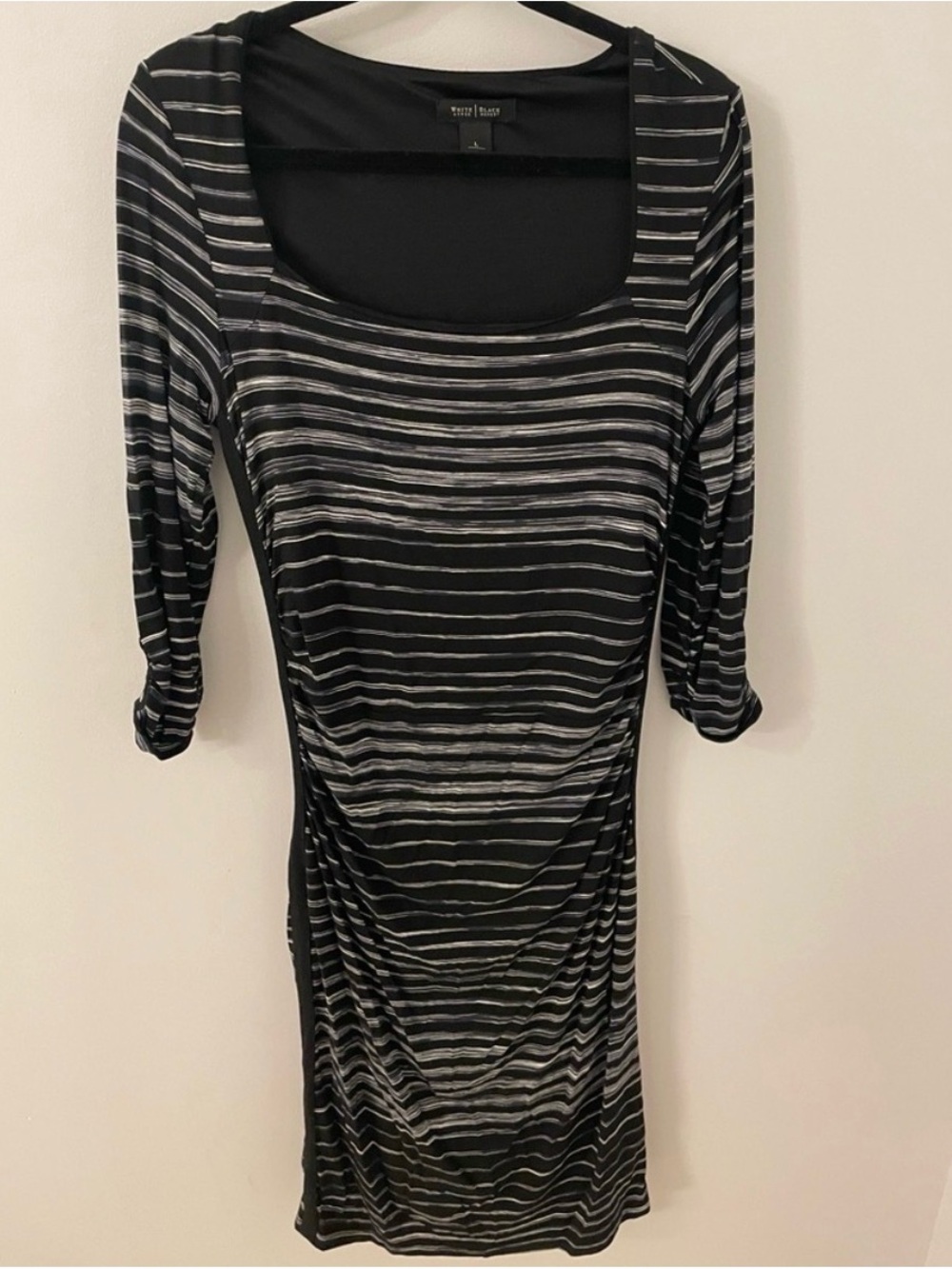White House Black Market Striped Ruched Bodycon Midi Dress L